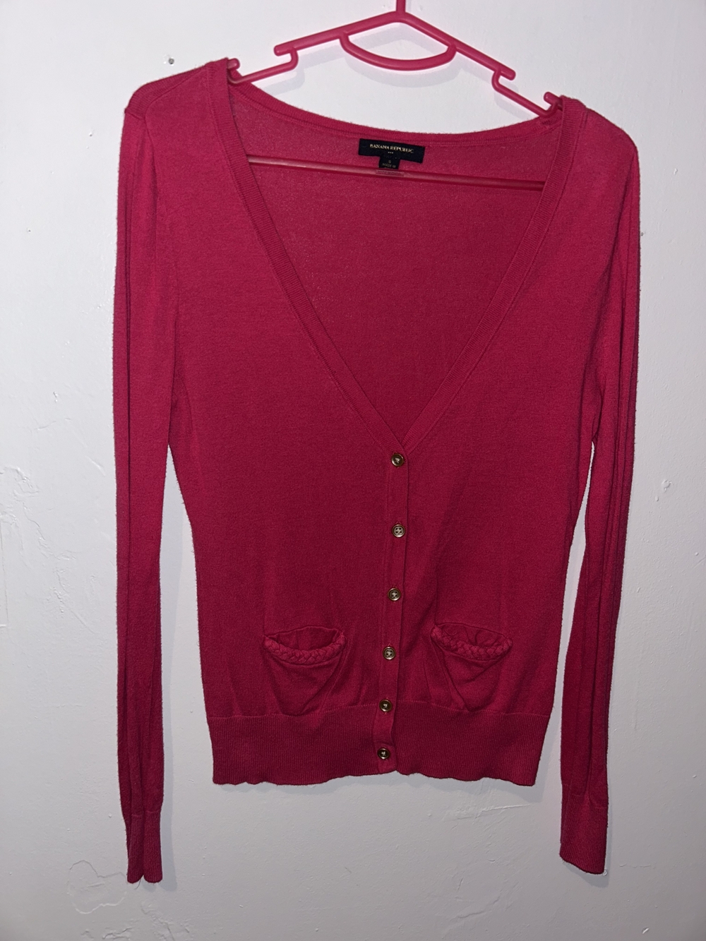 Banana Republic Pink V-Neck Button Cardigan Sweater